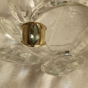 Sterling Silver Wide Band Ring with Marquise Blue/Green Topaz, Approx Sz 6-7